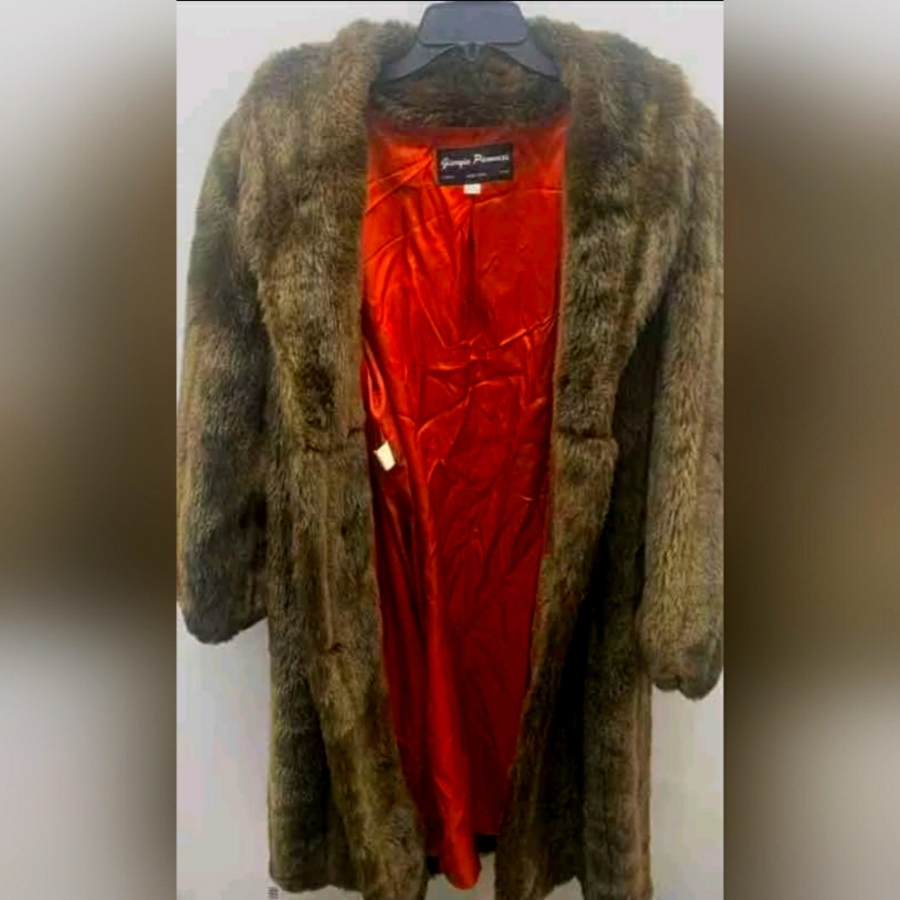 Giorgio Parnucci Paris Designer Women Brown Red Orange Fur Coat Sz M